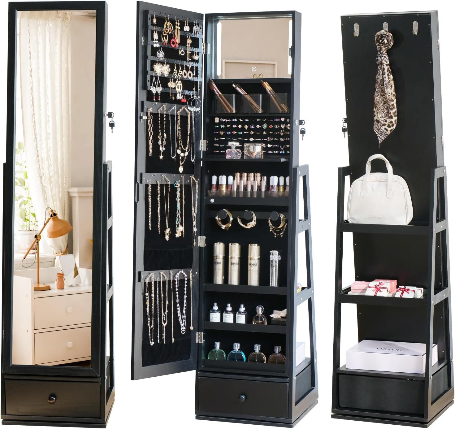 Full Length Mirror Jewelry Armoire - Wysoka szafa na biżuterię z wbudowanym