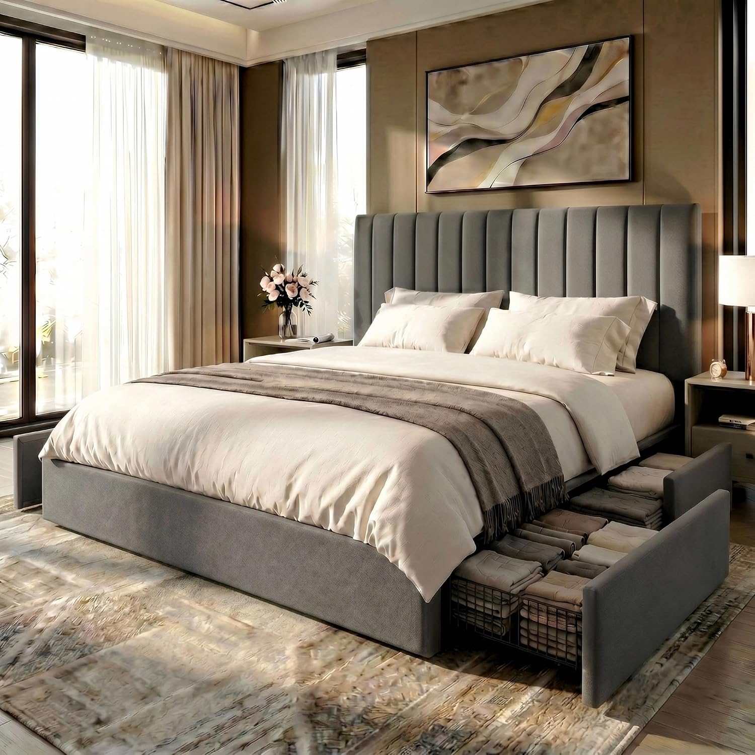 King Size Bed Frame With Storage Drawers - Rama łóżka platformowego w rozmiarze king