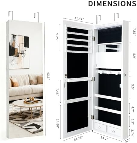 Zamykana szafka na biżuterię z – Full Length Mirror Jewelry Armoire recenzja i cena