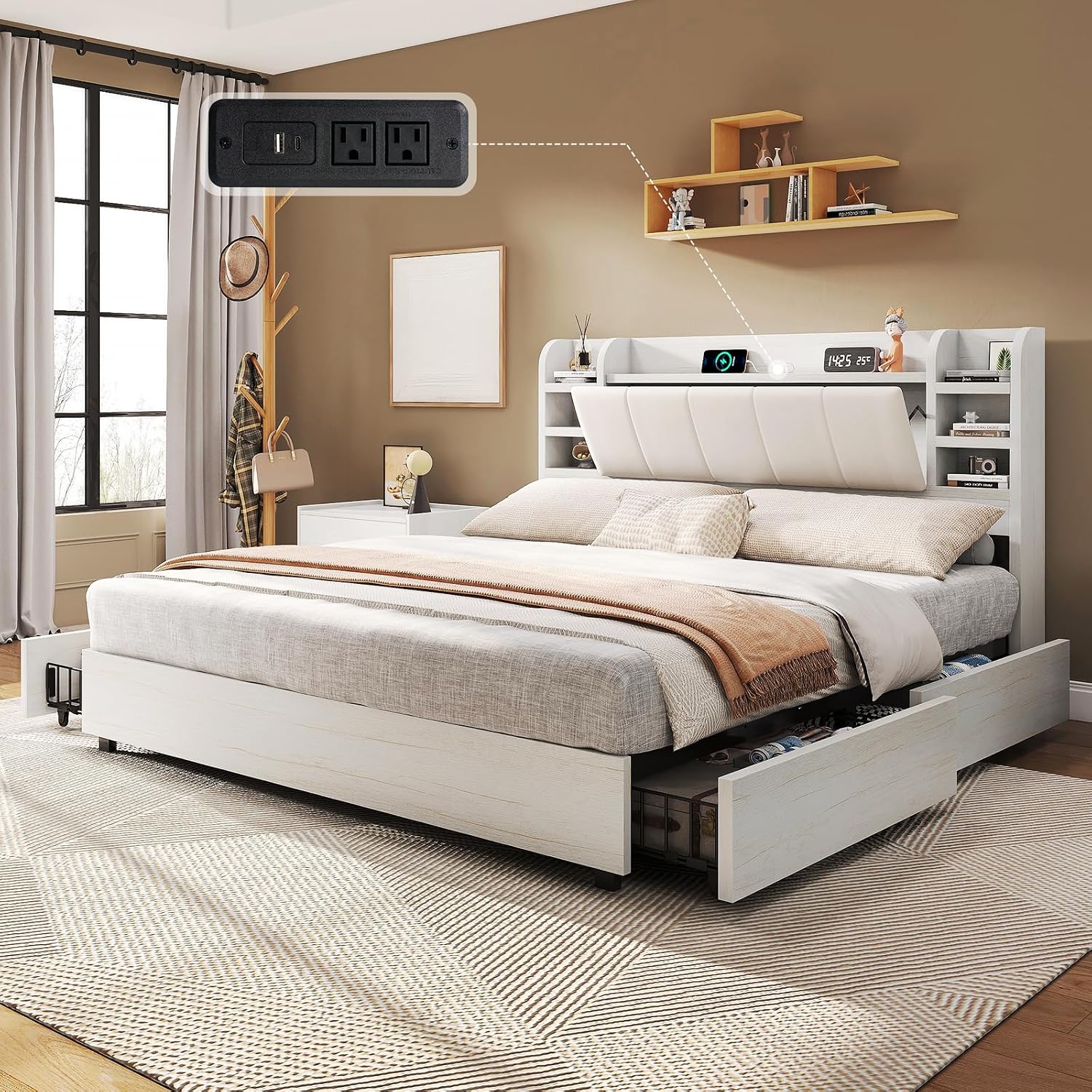 Łóżko tapicerowane typu King S – King Size Bed Frame With Storage Drawers recenzja i cena
