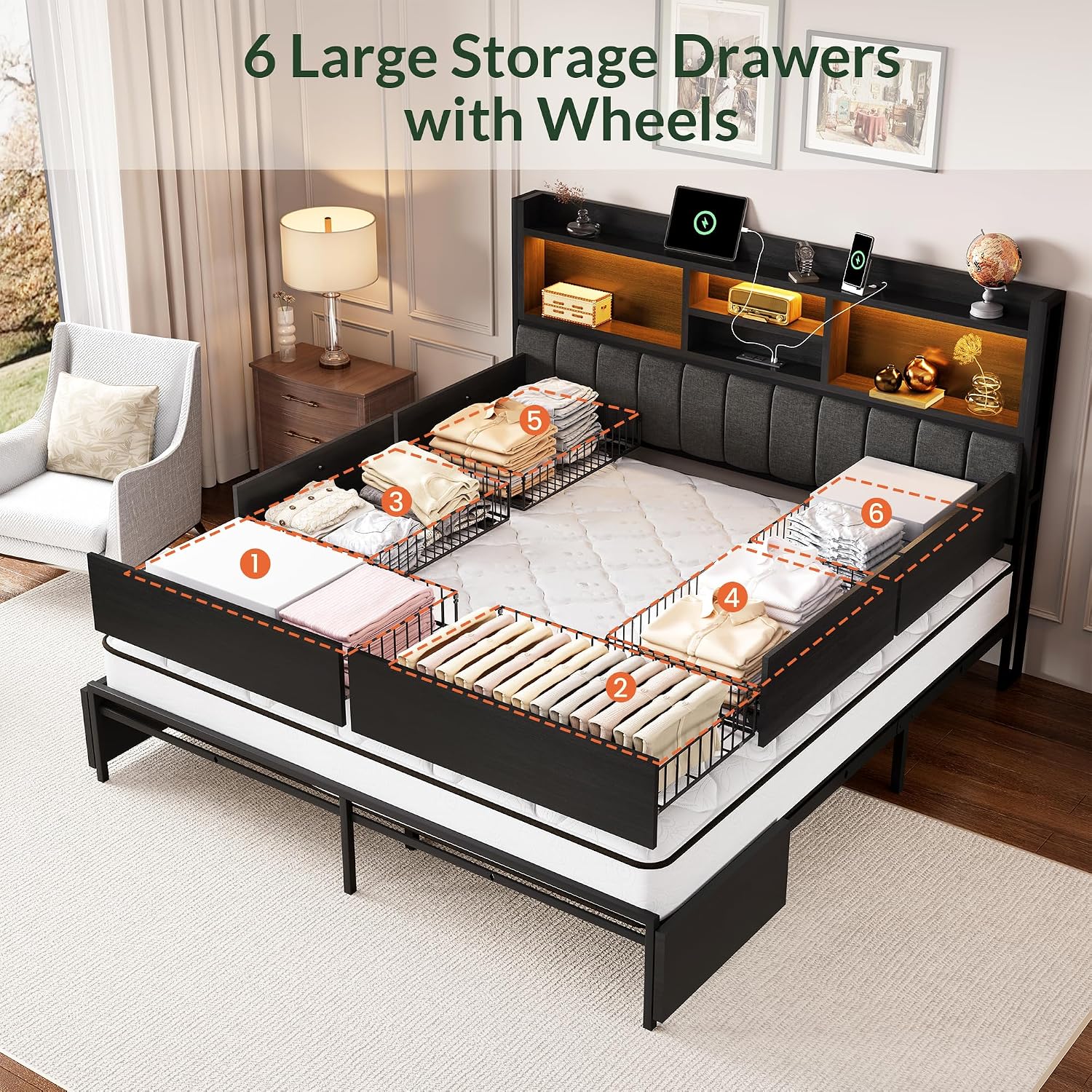 Rama łóżka typu king size z 6  – King Size Bed Frame With Storage Drawers recenzja i cena