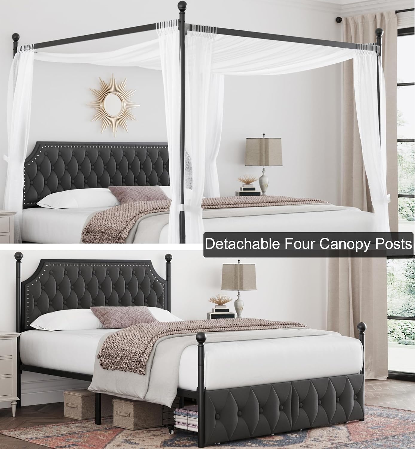 Rama łóżka z baldachimem, szuf – Canopy Bed Frame Metal Queen recenzja i cena