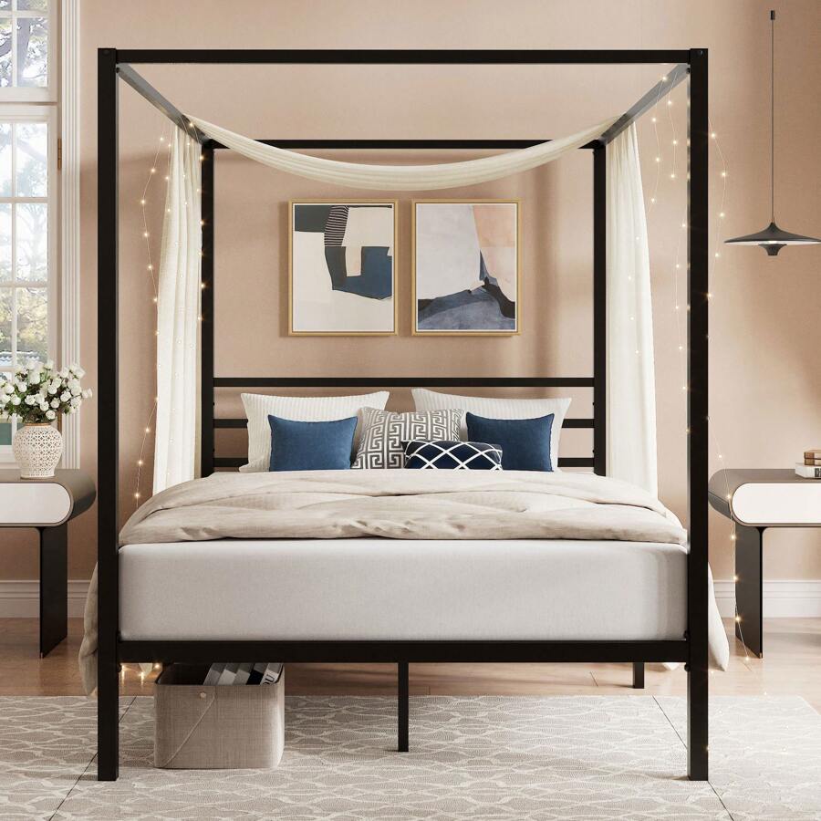 Czarna rama łóżka z baldachime – Canopy Bed Frame Metal Queen recenzja i cena