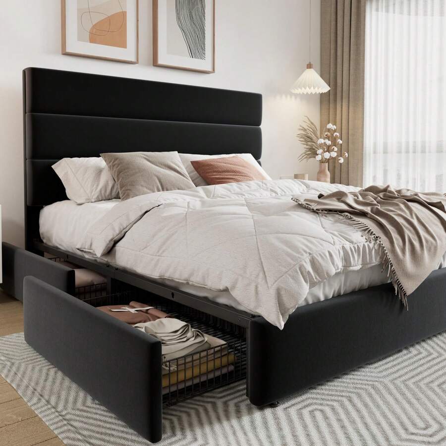 Łóżko platformowe w rozmiarze  – King Size Bed Frame With Storage Drawers recenzja i cena